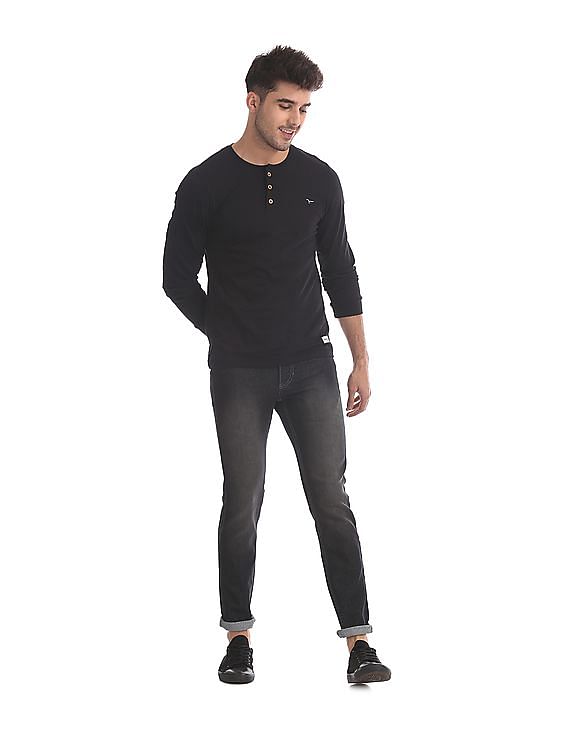 Flying Machine Solid Henley T-Shirt