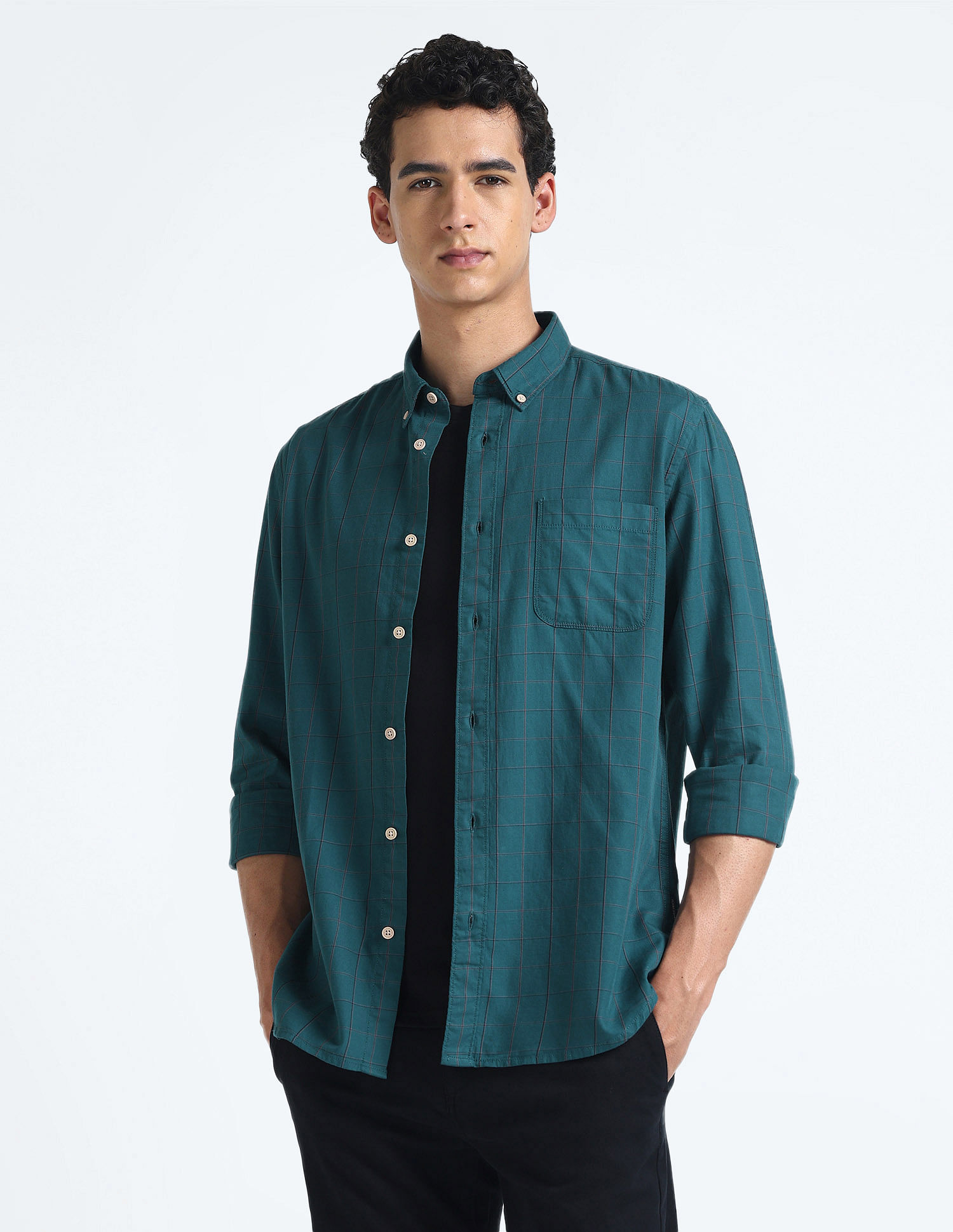 Flying Machine Windowpane Check Slim Shirt
