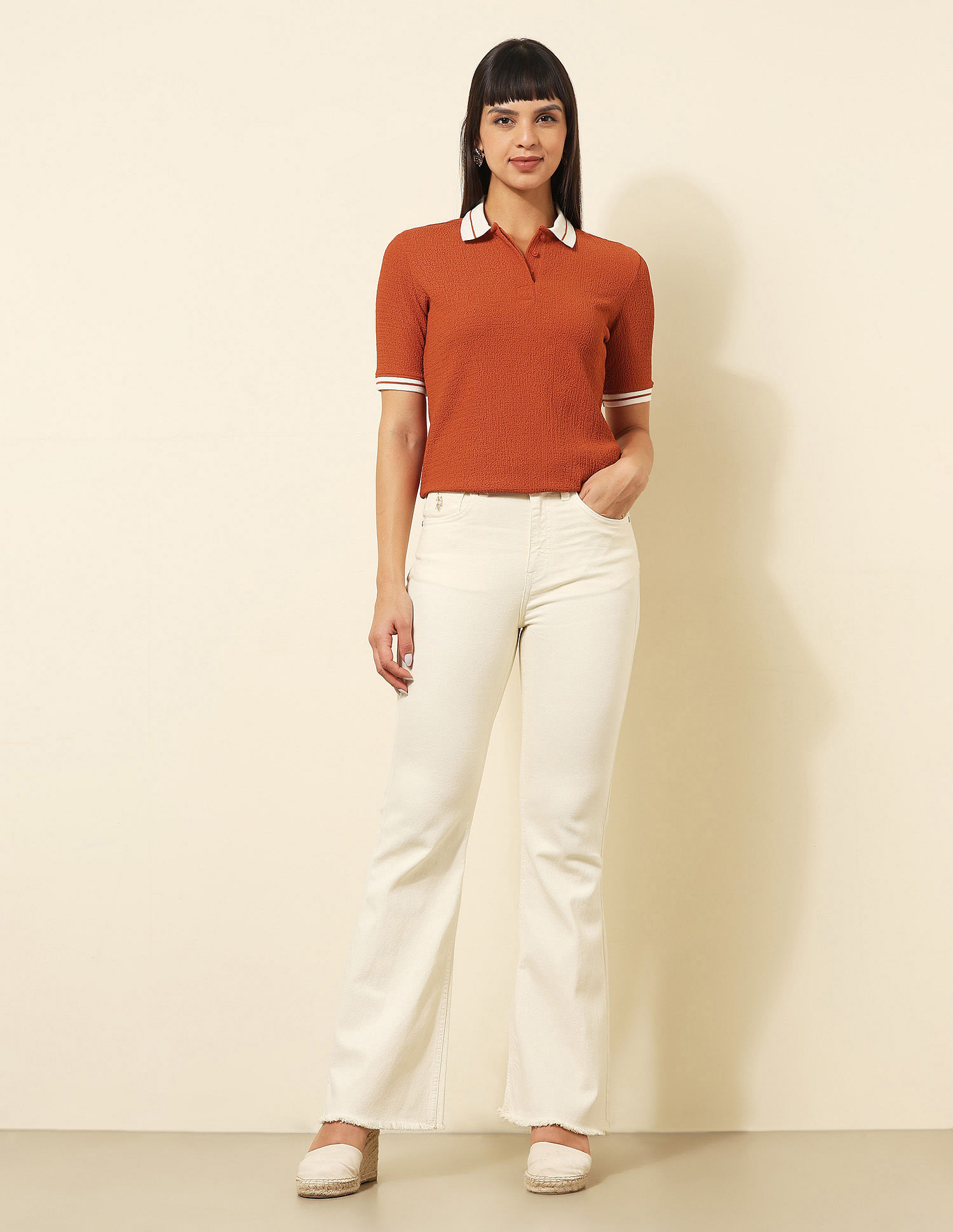 U.S. Polo Assn. Women Regular Fit Textured Polo Shirt