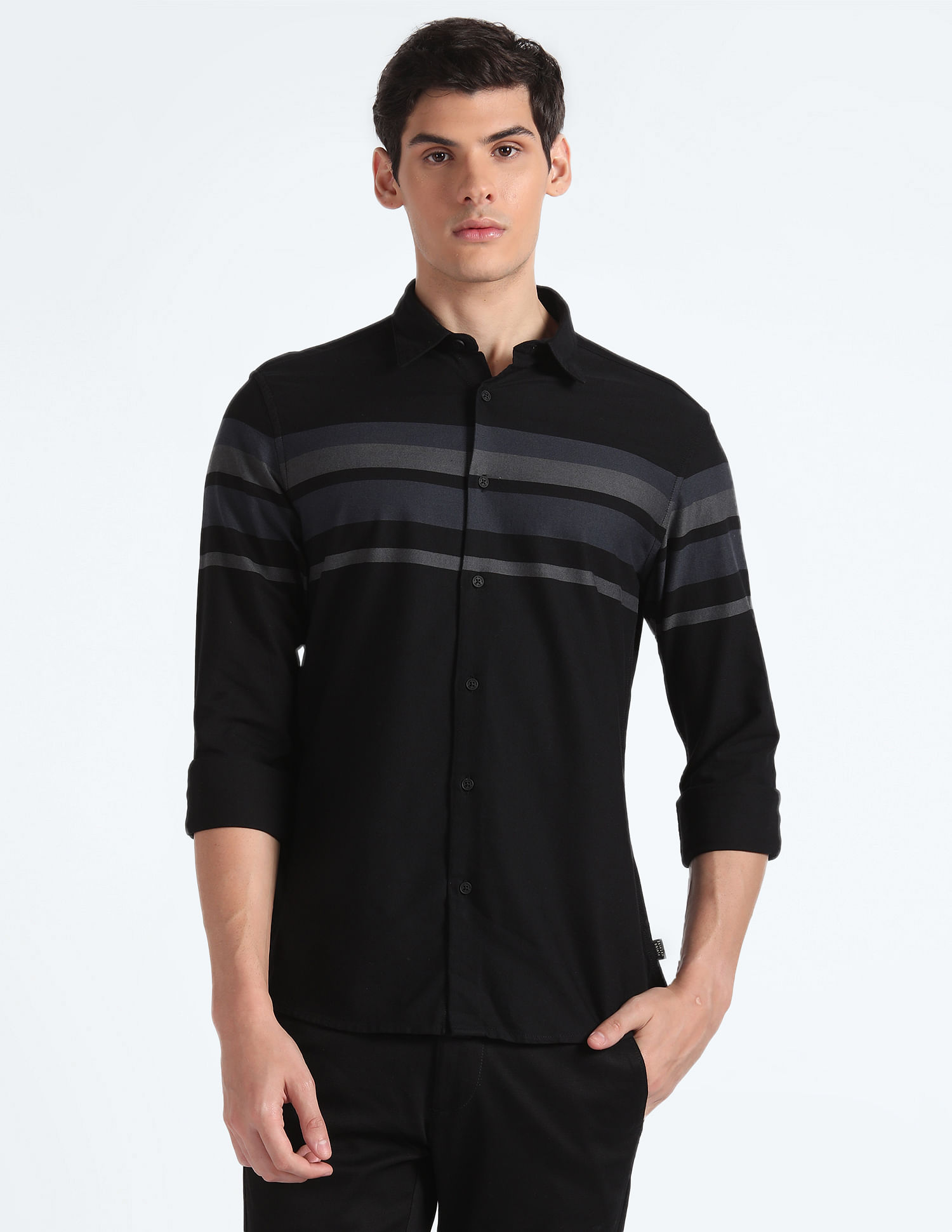 Flying Machine Horizontal Stripe Cotton Shirt