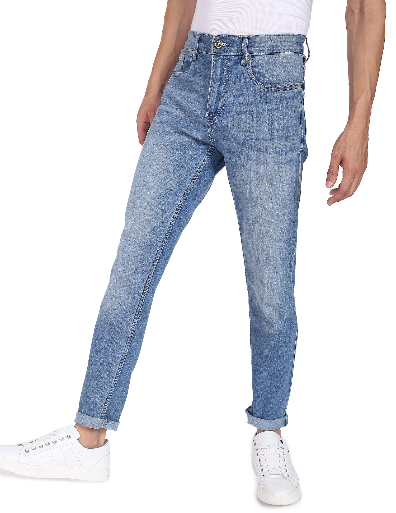Flying Machine Stone Wash Slash Slim Tapered Fit Jeans