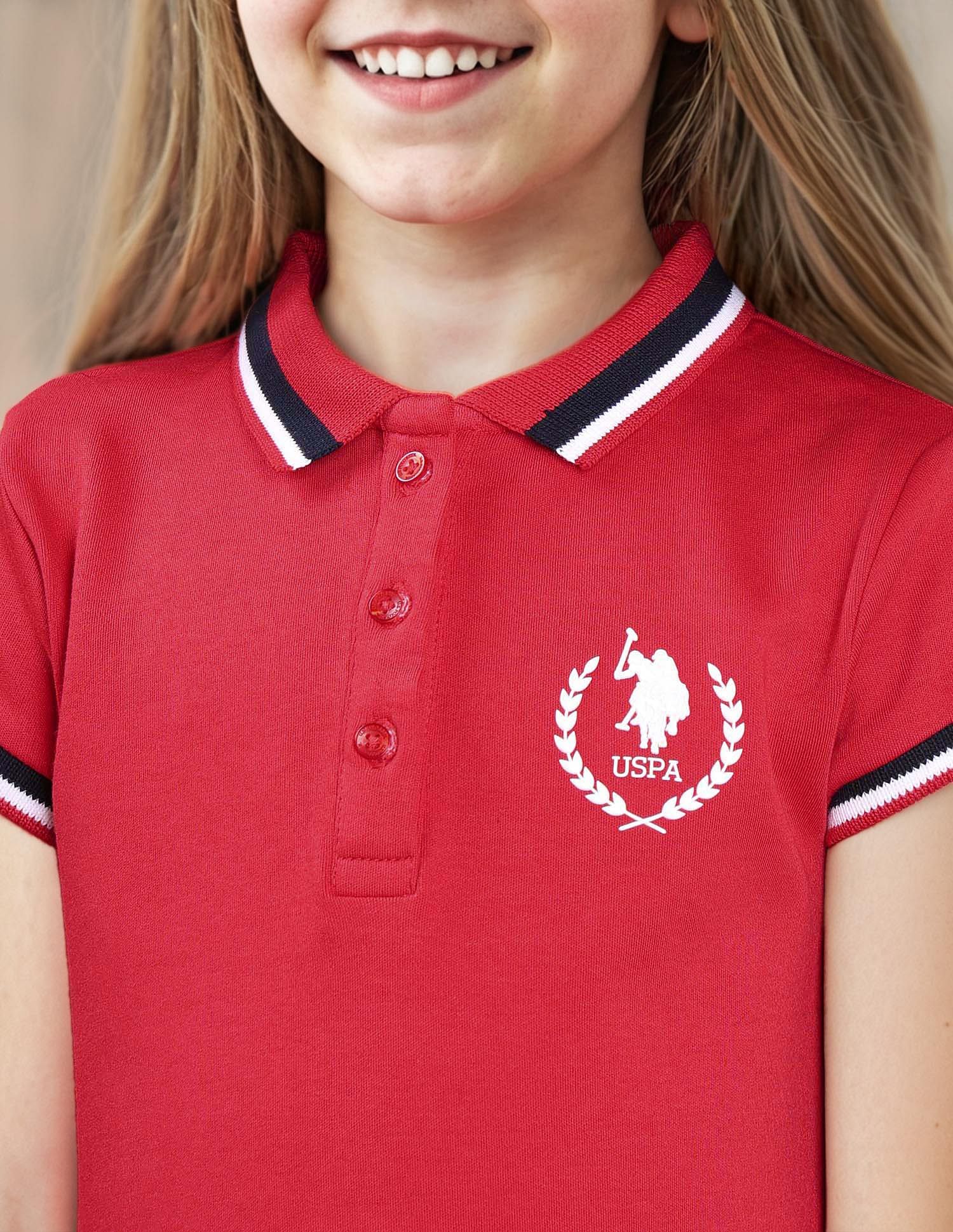 U.S. Polo Assn. Kids Girls Polo Collar Cotton Dress