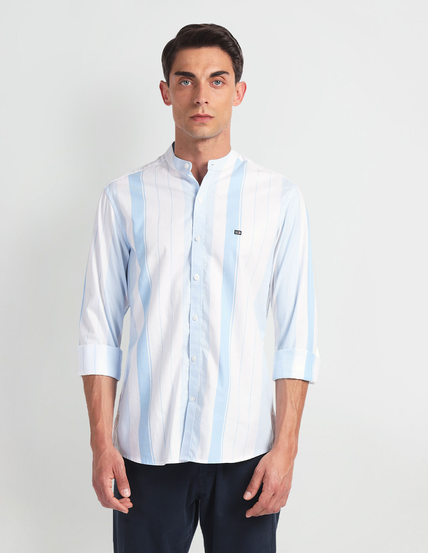 Arrow Sports Mandarin Collar Twill Shirt