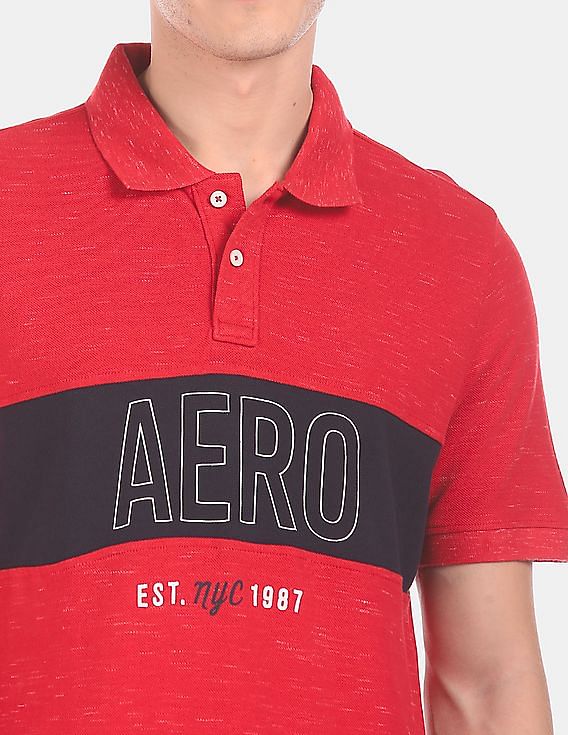 Aeropostale Men Red Short Sleeve Colour Block Pique Polo Shirt