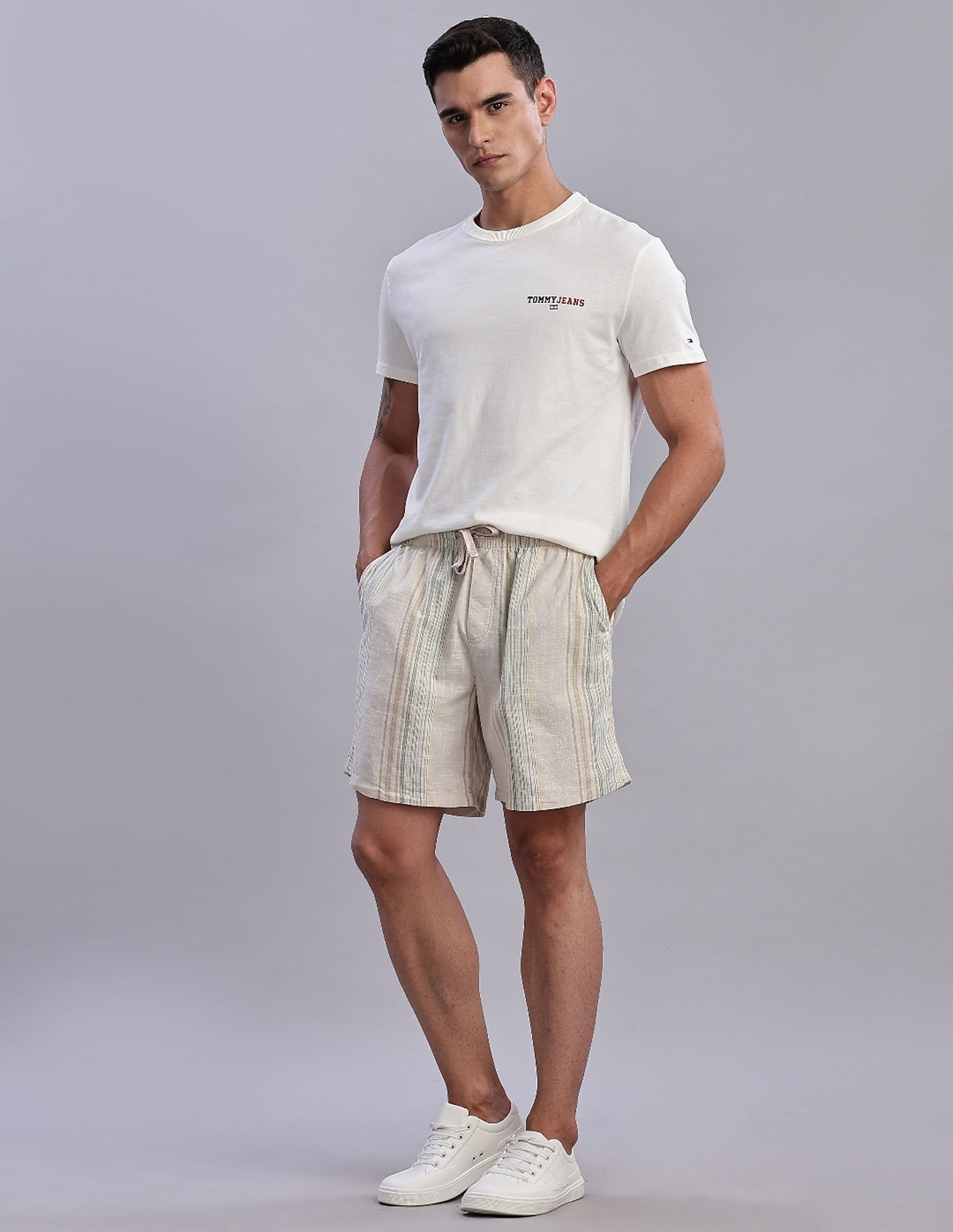 Tommy Hilfiger Loose Fit Striped Mid Rise Shorts