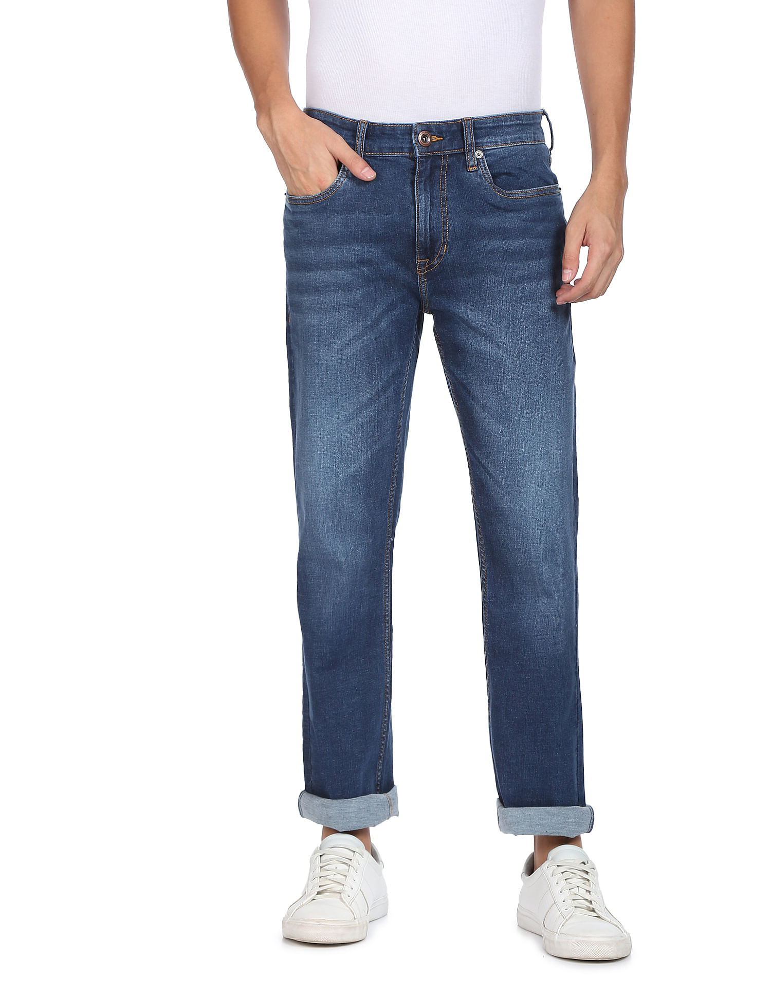 Flying Machine Whiskered Bruce Straight Fit Bootcut Jeans