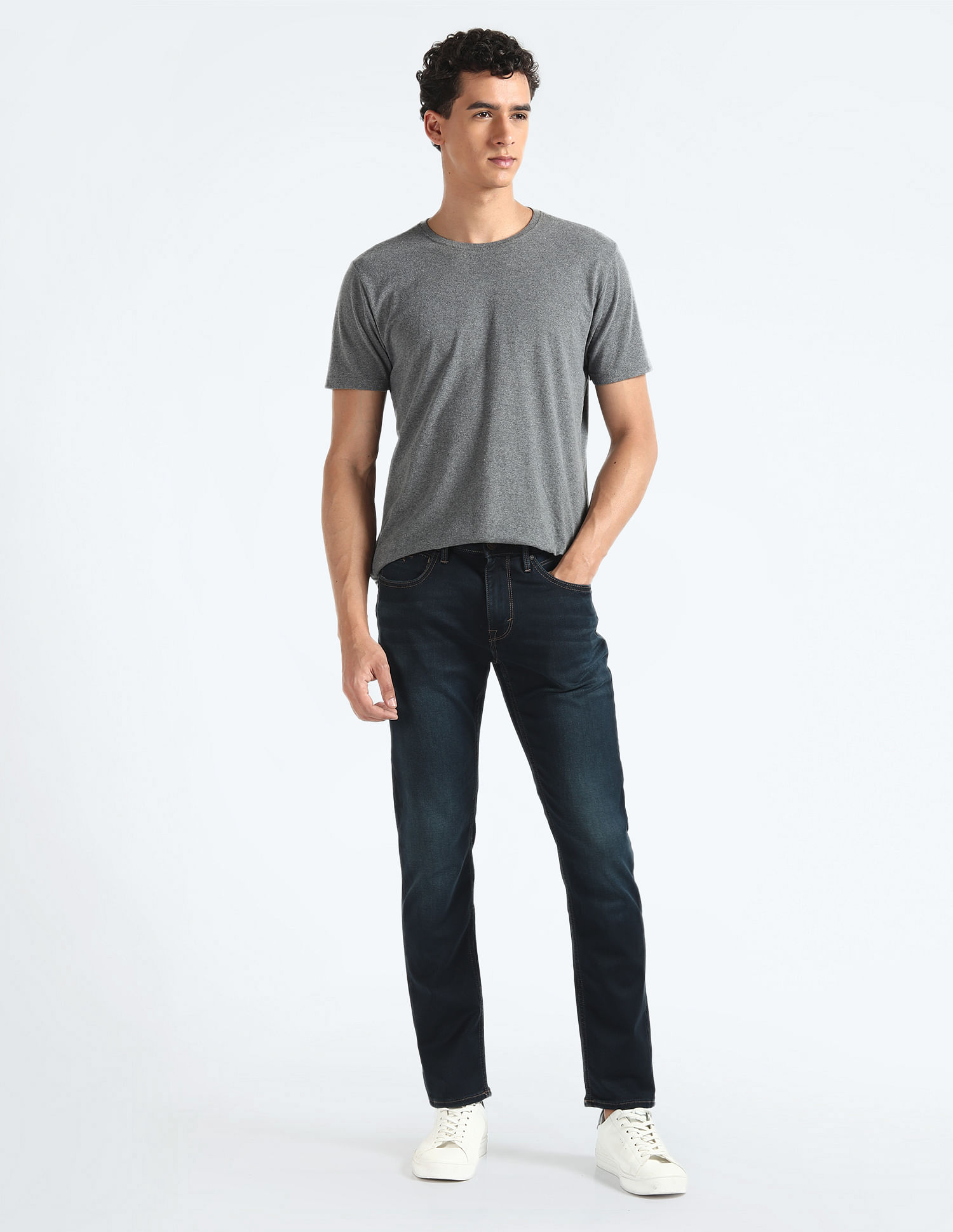 Flying Machine Slash Slim Tapered Fit Dark Wash Jeans