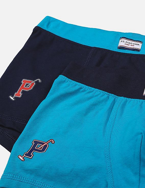 USPA Innerwear Boys Solid Cotton Spandex IKTA Trunks - Pack Of 2