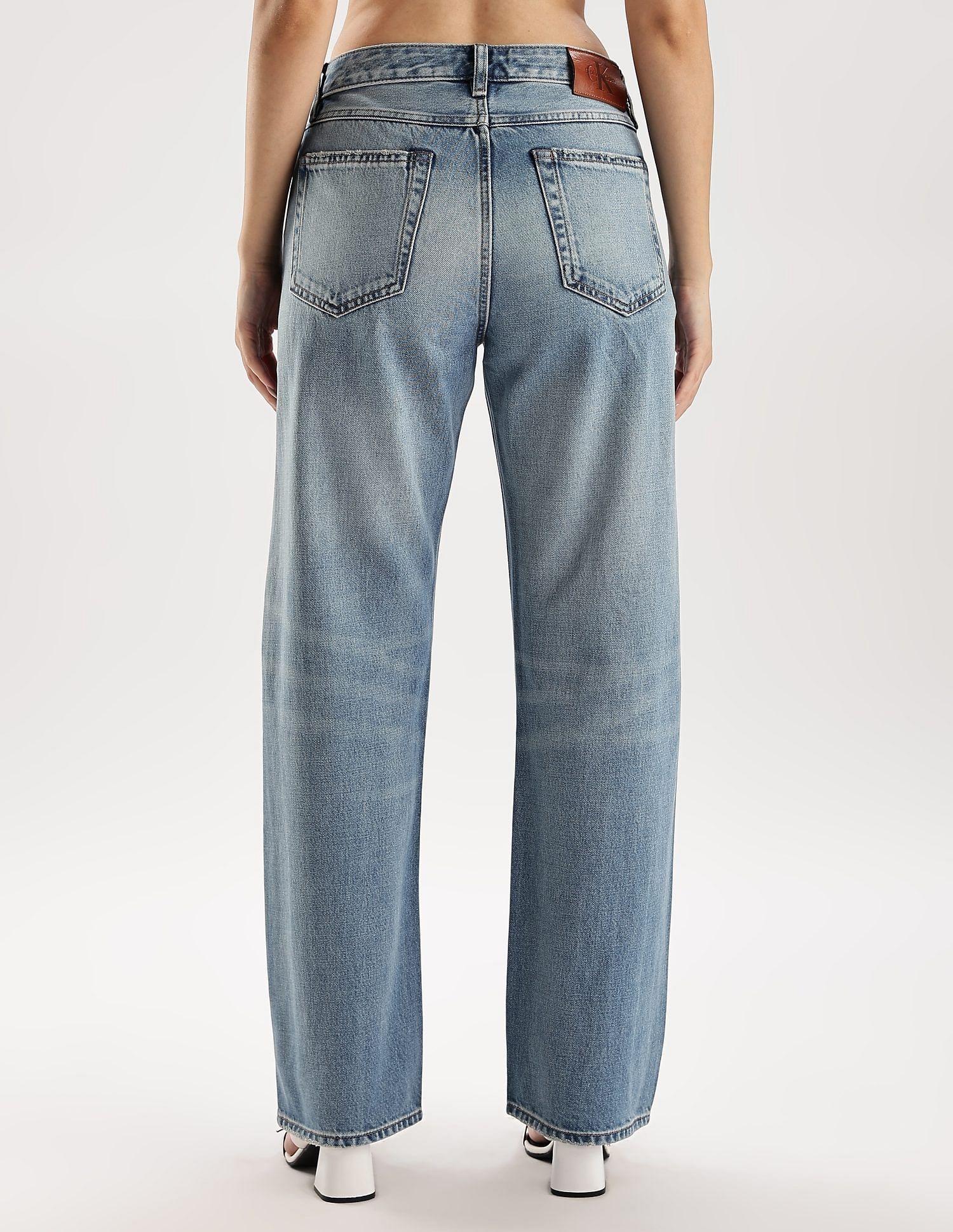 Calvin Klein Jeans Mid-Wash Straight-Fit High Rise Jeans