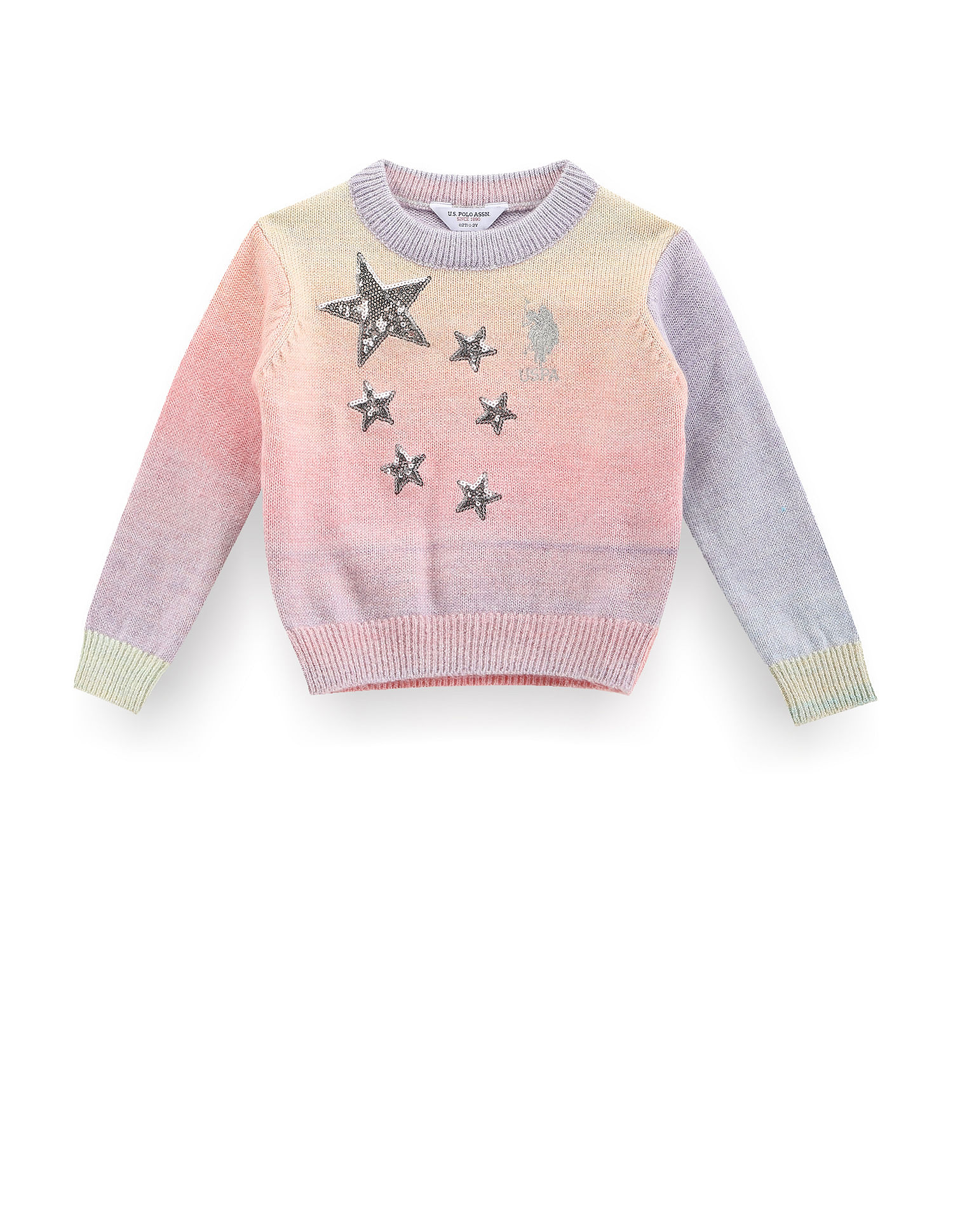 U.S. Polo Assn. Kids GirlsCrew Neck Embellished Sweater
