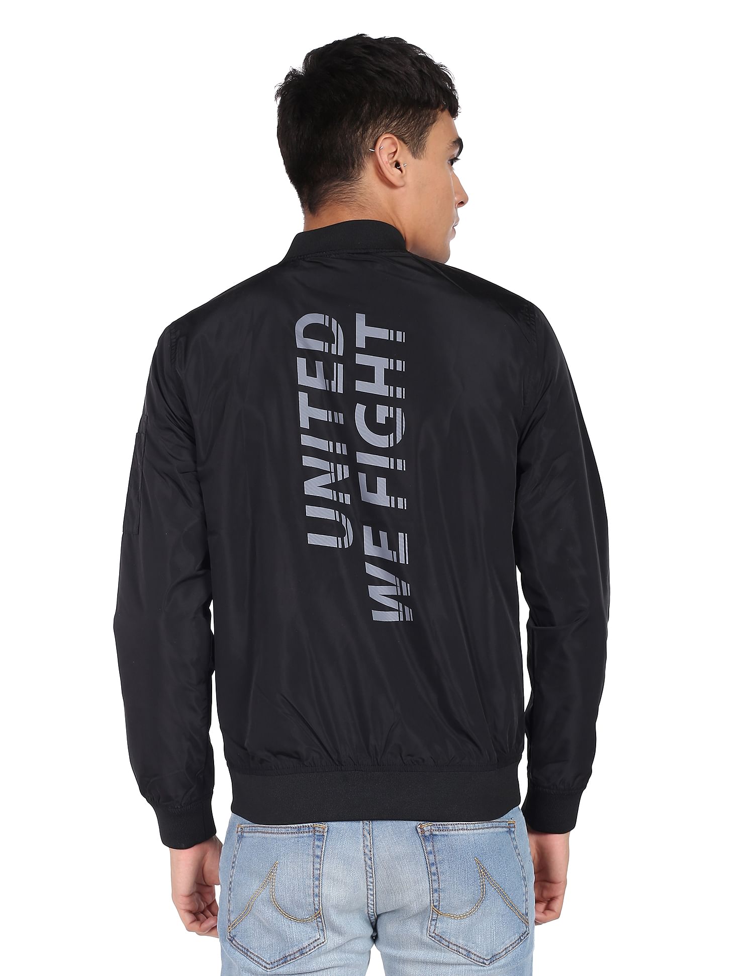 Flying Machine Stand Collar Solid Casual Jacket