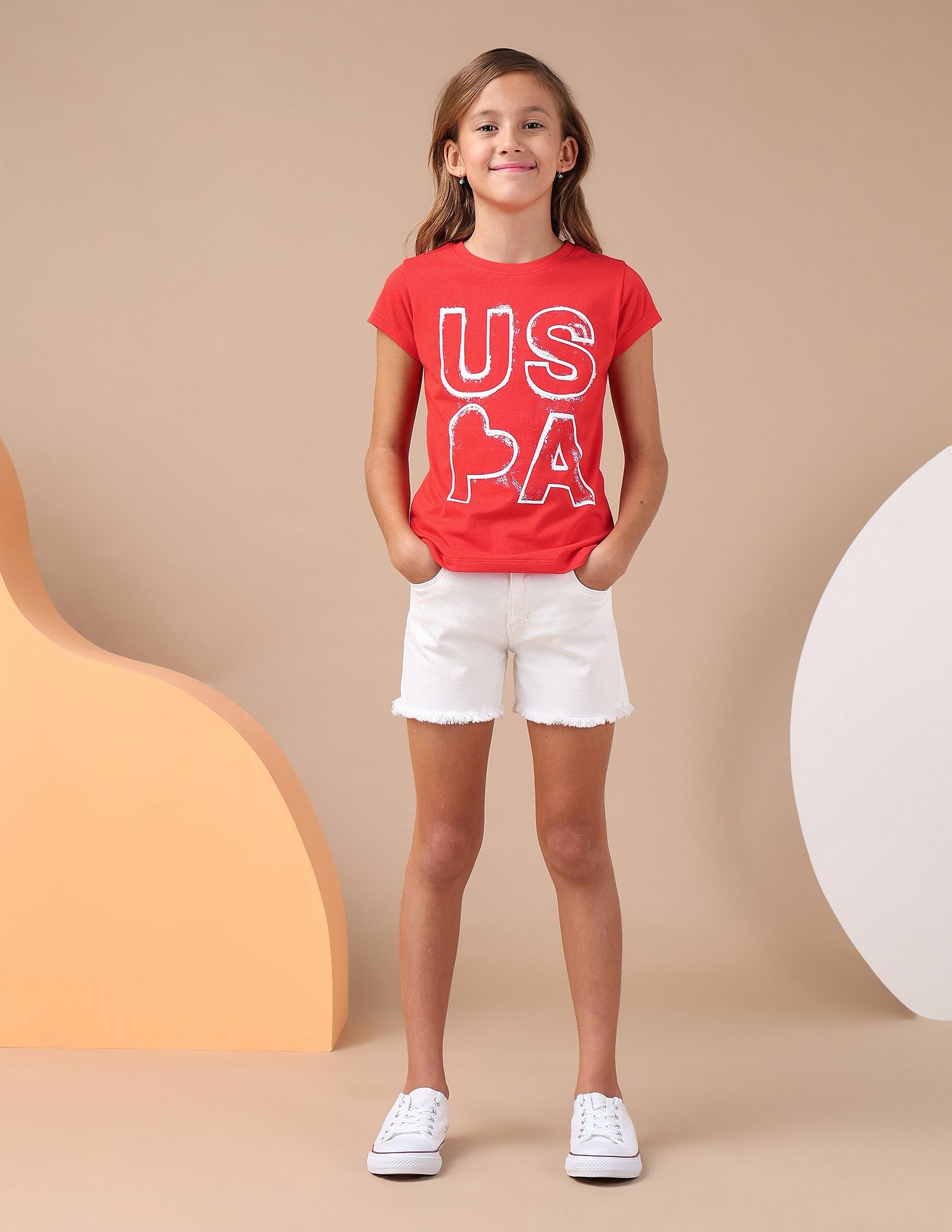 U.S. Polo Assn. Kids Girls Brand Printed Regular Fit T-Shirt