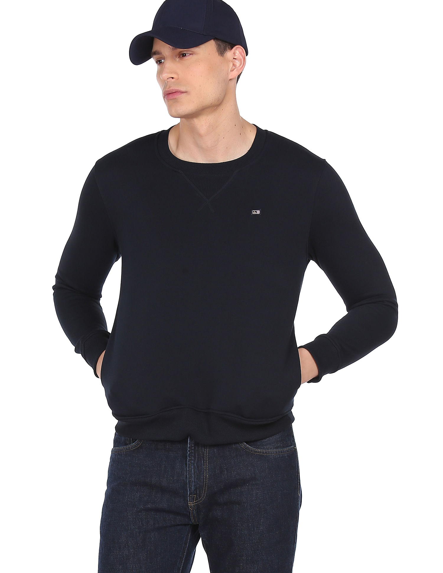 Arrow Sports Solid Crew Neck Sweat Shirt