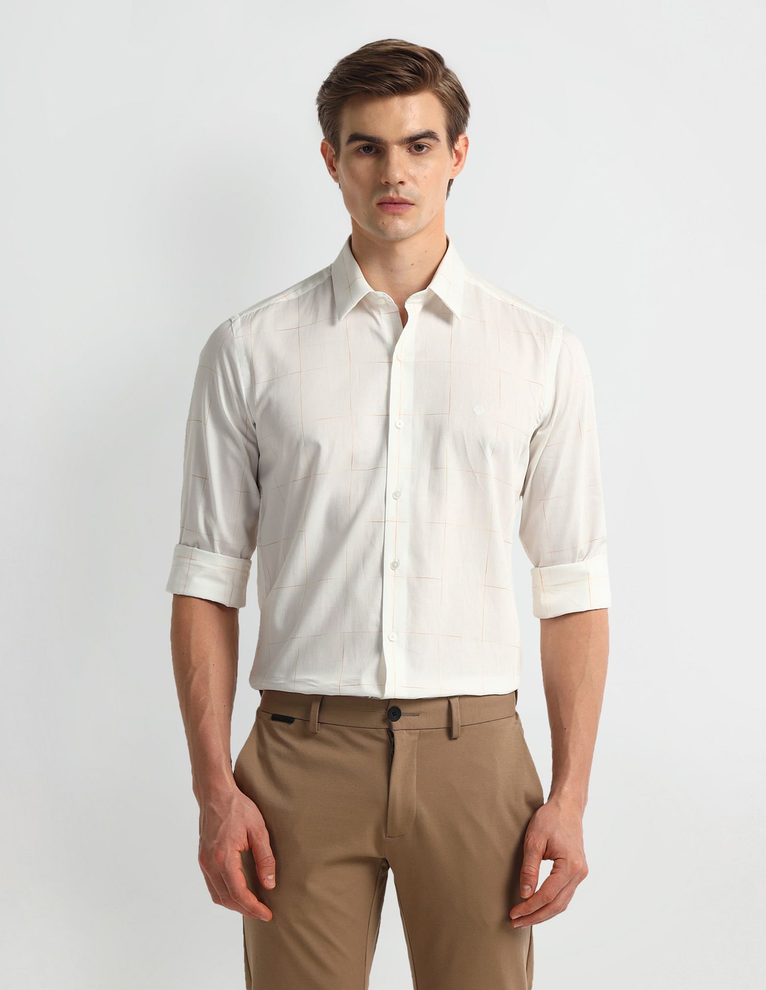 Arrow Newyork Manhattan Slim Fit Windowpane Checked Shirt