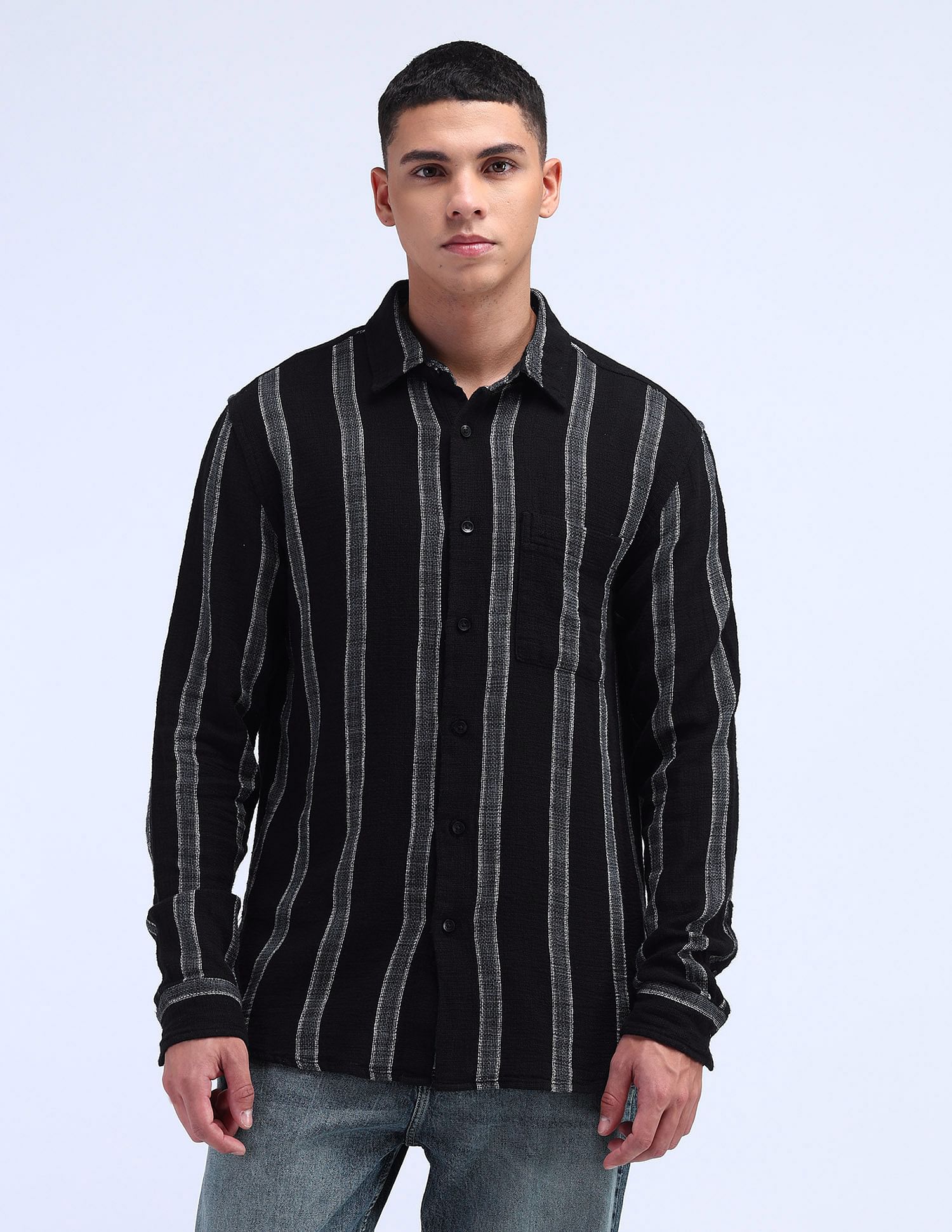 Flying Machine Vertical Striped Cotton Shirt