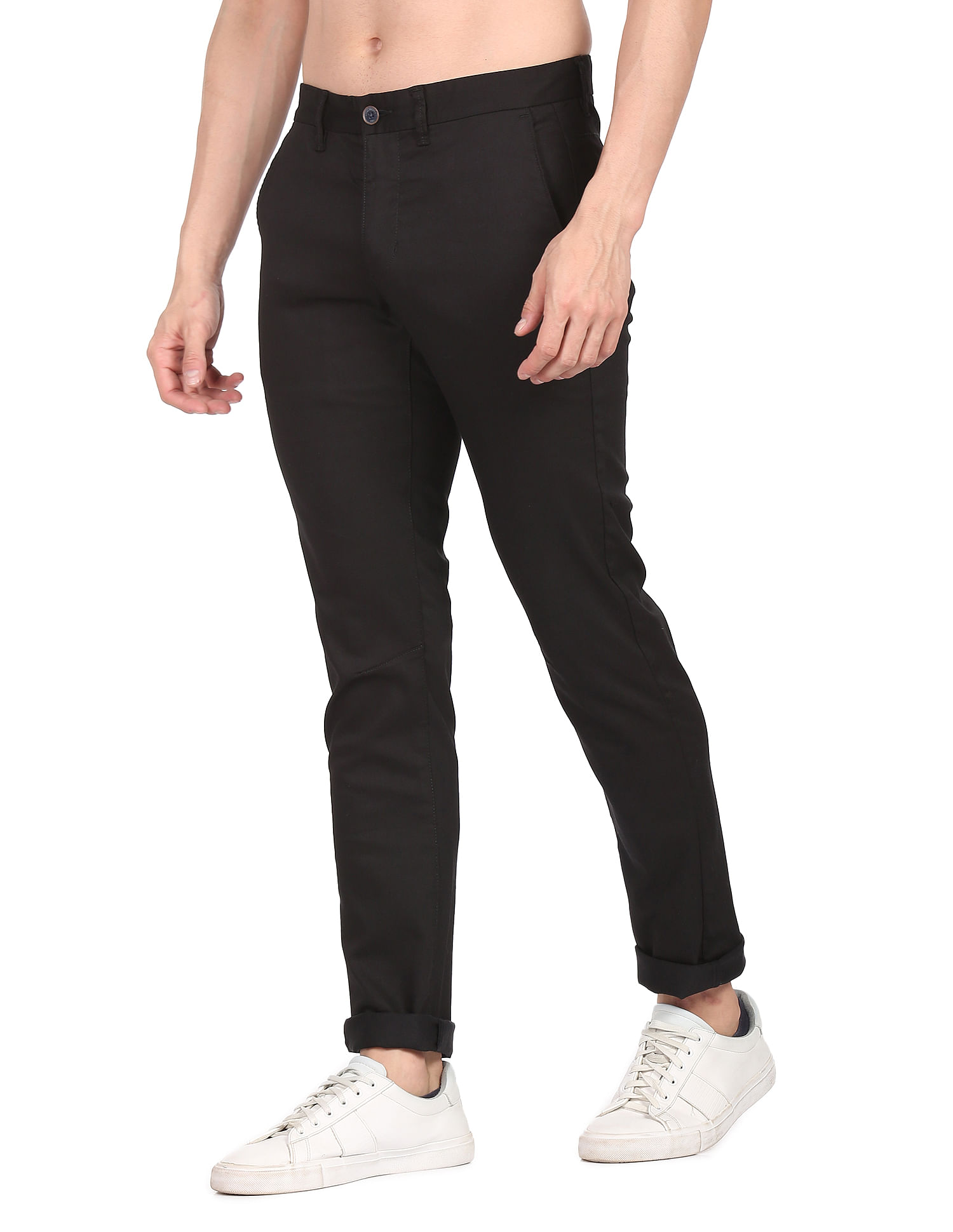 Flying Machine Mid Rise Solid Twill Weave Casual Trousers
