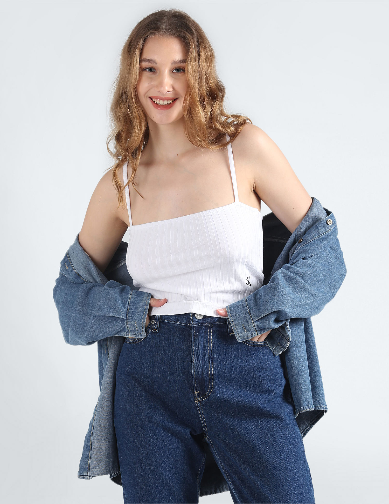 Buy Calvin Klein Jeans Ribbed Strappy Crop T Shirt NNNOW