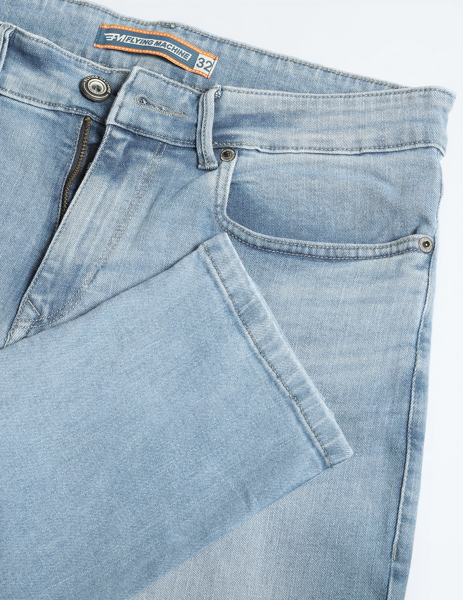 Flying Machine Stone Wash Slash Slim Tapered Fit Jeans