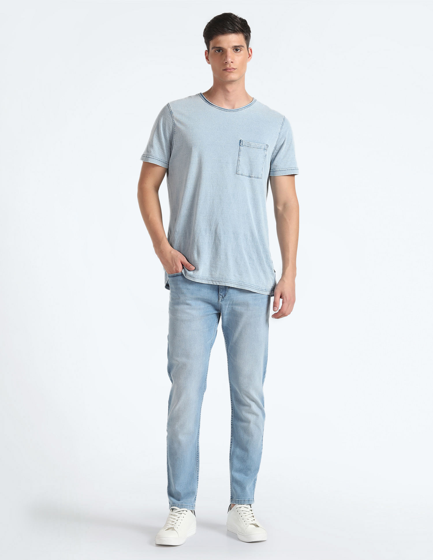 Flying Machine Stone Wash Slash Slim Tapered Fit Jeans