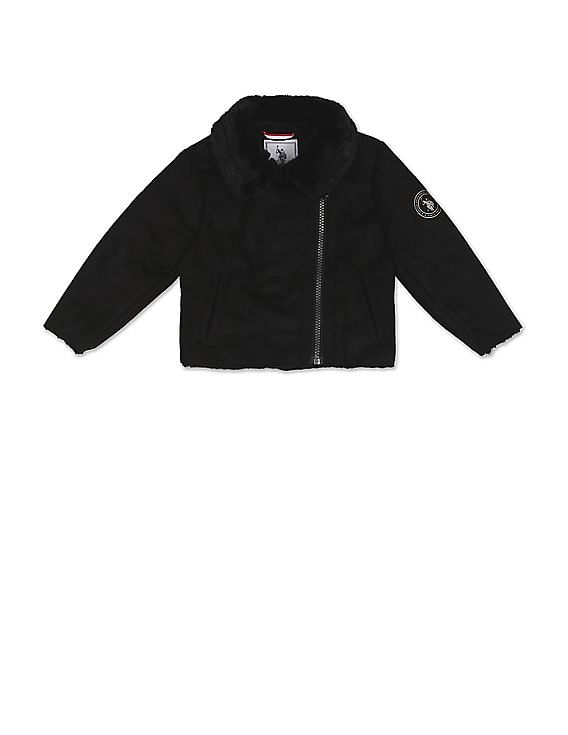 Black With White Fur Oversized Faux Fur Lined Denim Jacket –