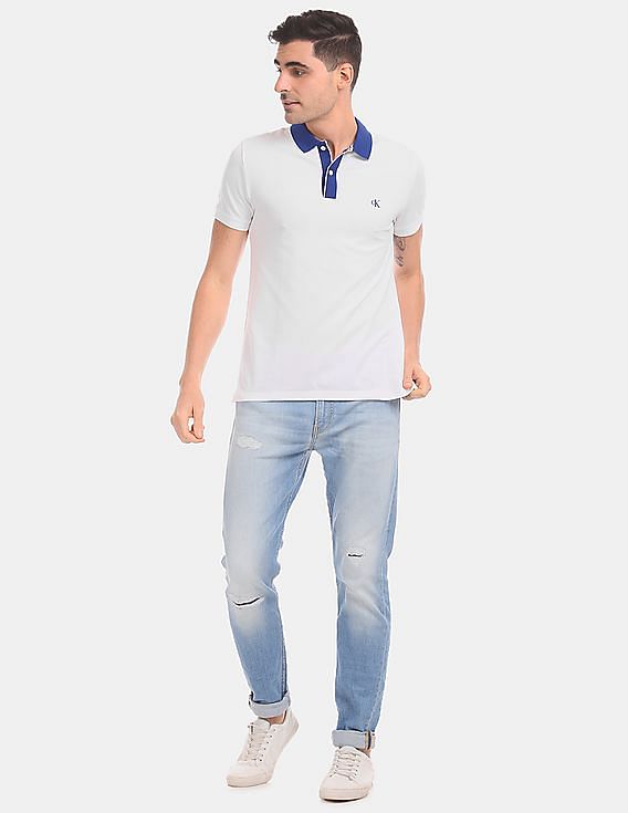 Buy Calvin Klein Men White Short Sleeve Slim Pima Cotton Polo Shirt NNNOW