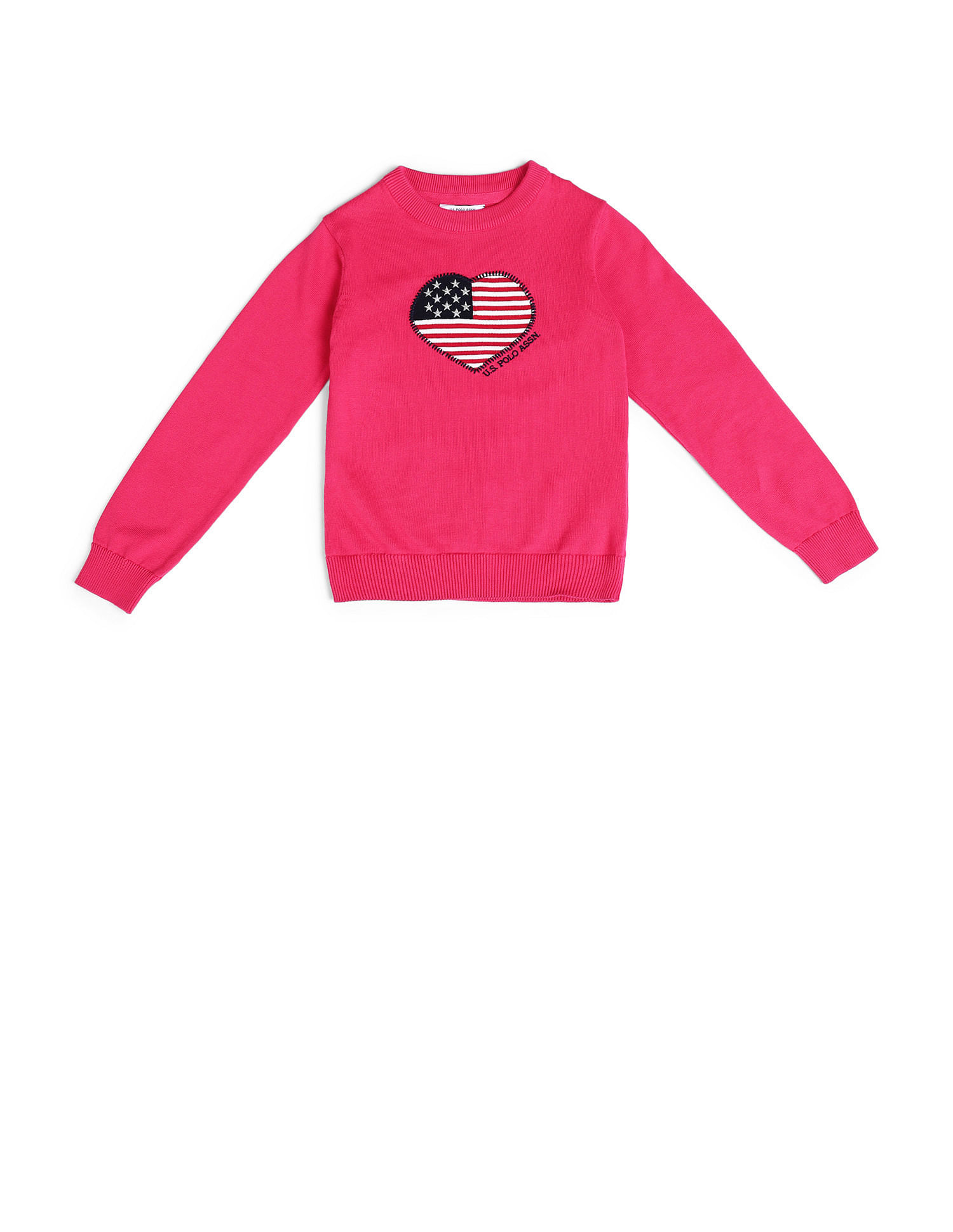 U.S. Polo Assn. Kids Girls Regular Fit Graphic Printed Sweater