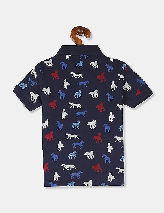 Buy U.S. Polo Assn. Kids All Over Horse Print Pique Polo Shirt NNNOW