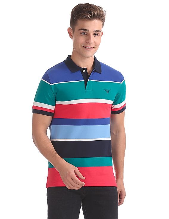 Buy Gant Men Multi Colour Stripe Short Sleeve Rugger T-Shirt