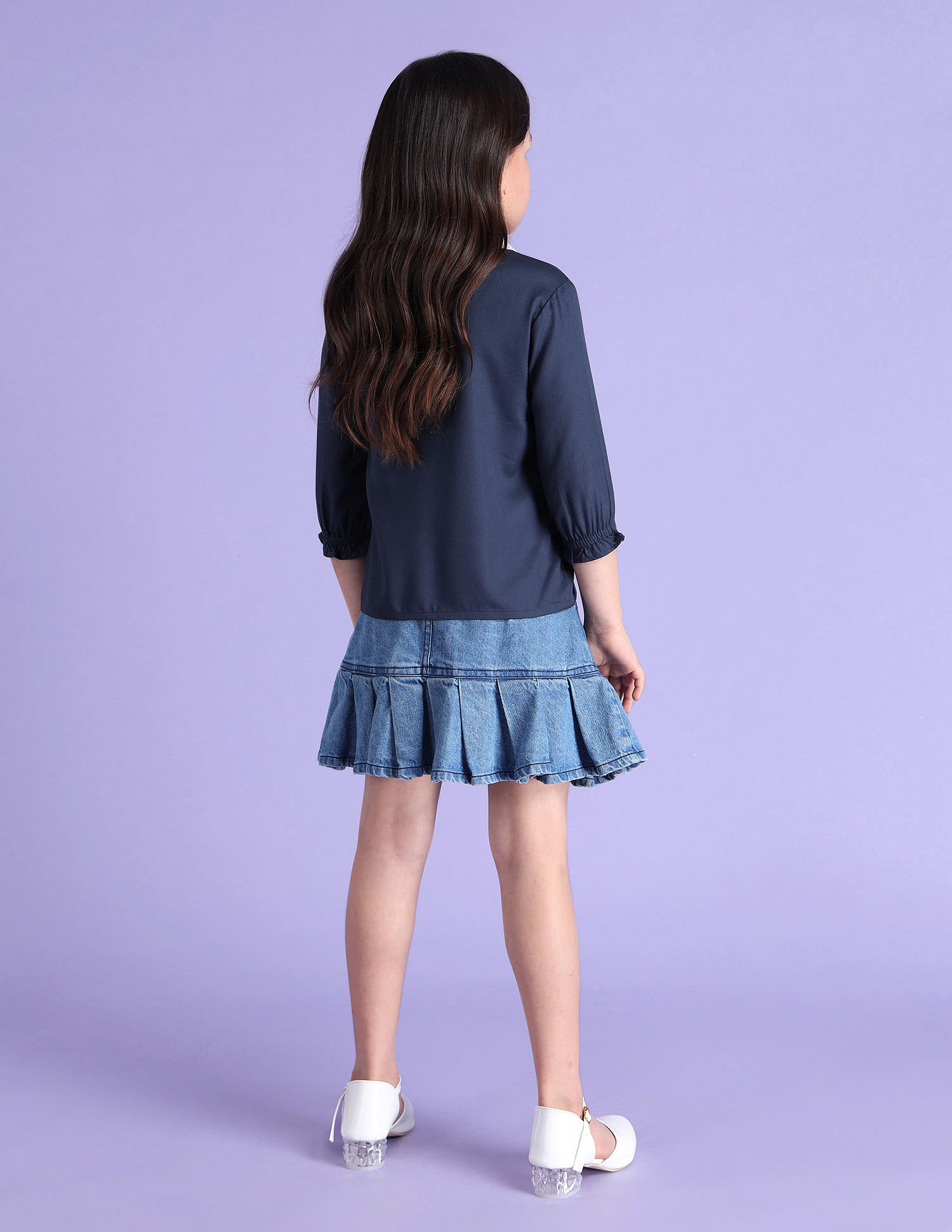 U.S. Polo Assn. Kids Girls Denim Perter Pan Collar Top