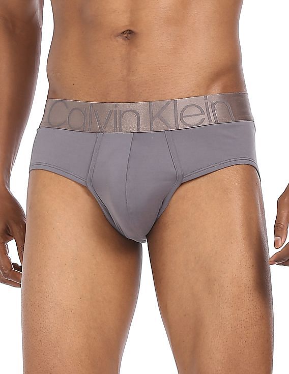 Calvin Klein Underwear Men Grey Mid-Waist Solid Cotton Briefs