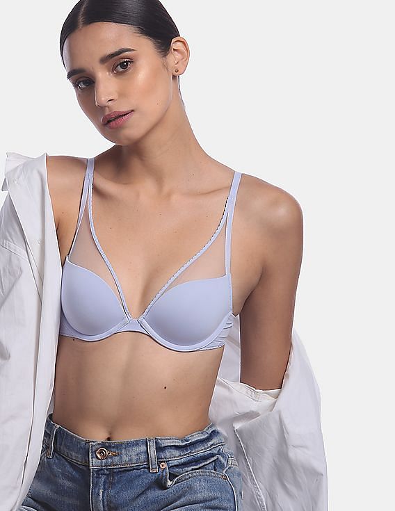 Buy Calvin Klein Underwear Women Light Blue Mesh Structure Push Up Plunge Bra NNNOW