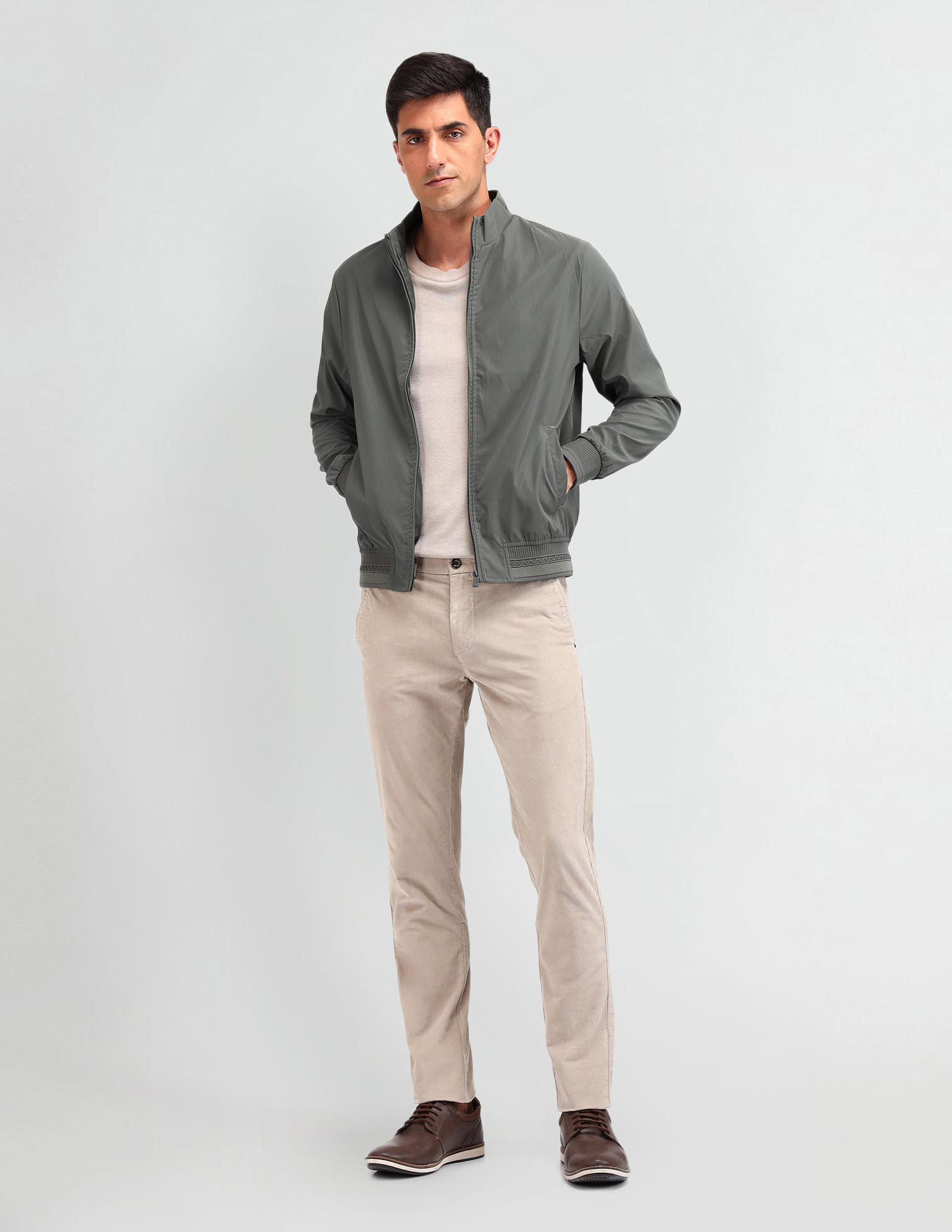Buy Arrow Sport Solid Stand Collar Jacket - NNNOW.com