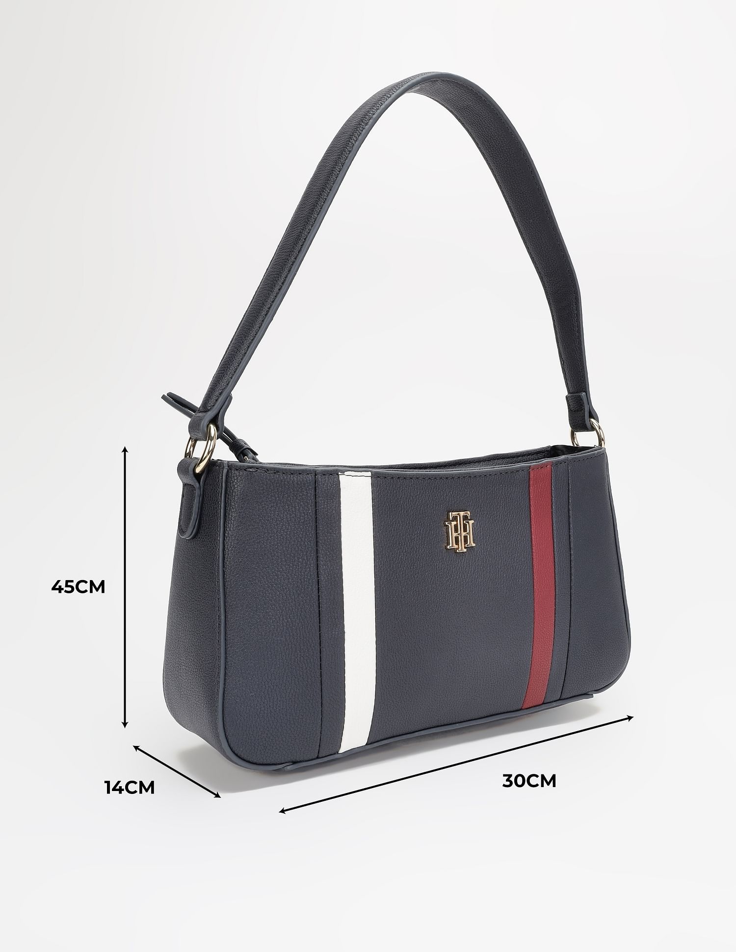 Tommy Hilfiger Striped Navy Pu Shoulder Bag