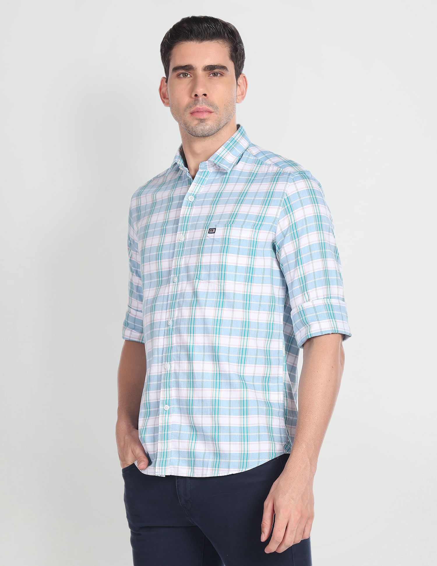 Arrow Sports Cutaway Collar Plaid Check Shirt