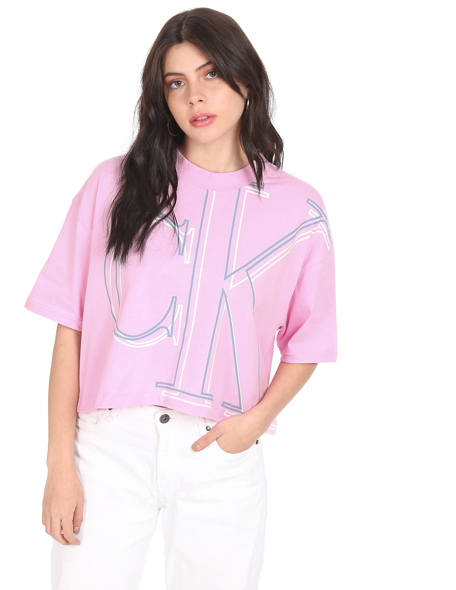 トップス   Jeans / CKJ LOGO PRINT Buy Calvin Klein Jeans Women Pink Logo Print Crop T-Shirt - NNNOW.com