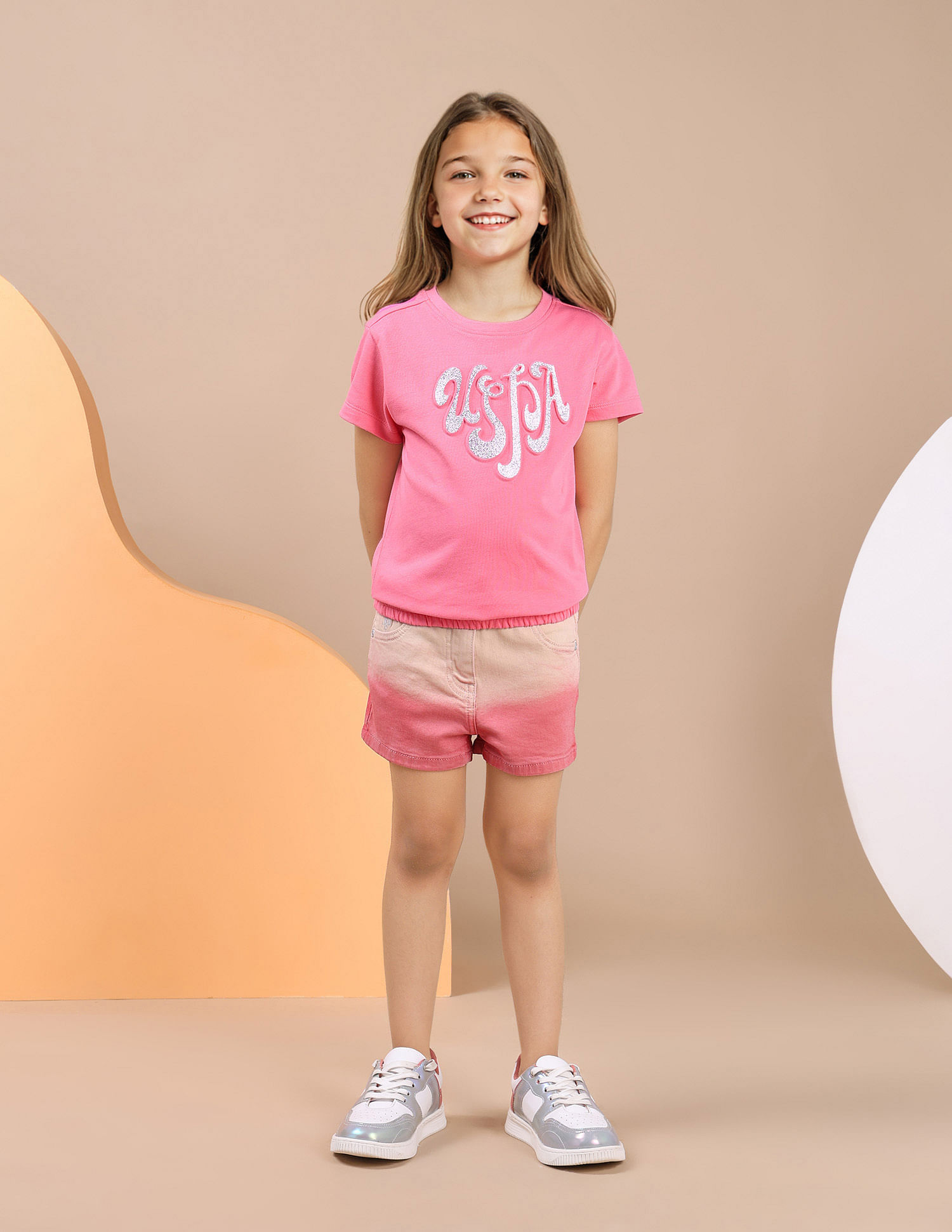 U.S. Polo Assn. Kids Girls Brand Printed Elasticized T-Shirt