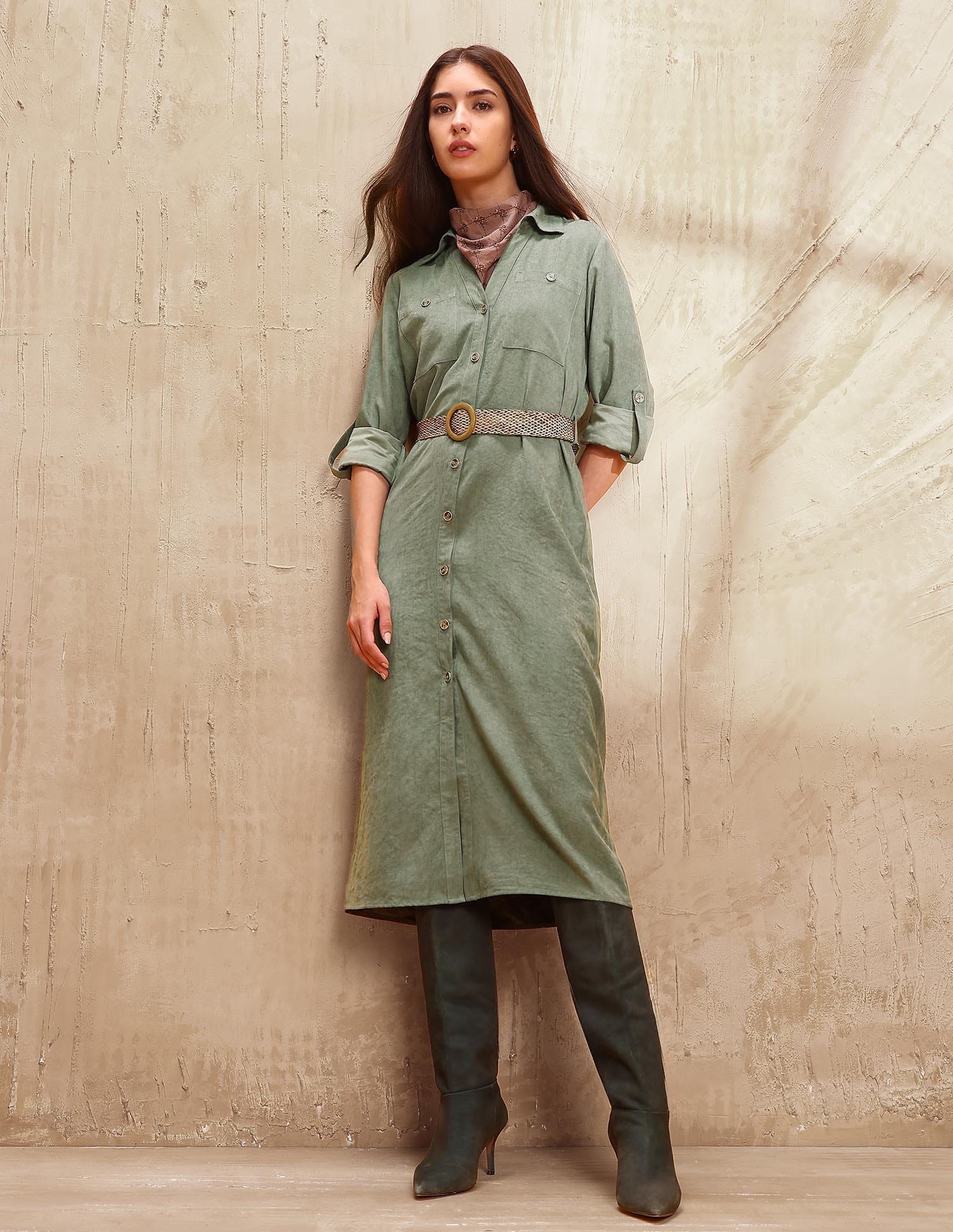 Buy U.S. Polo Assn. Women Solid Midi Shirt Dress - NNNOW.com