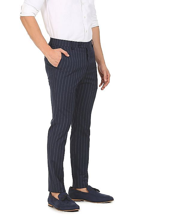 Buy Kook N Keech Men Navy Blue & White Regular Fit Striped Trousers -  Trousers for Men 2388007 | Myntra