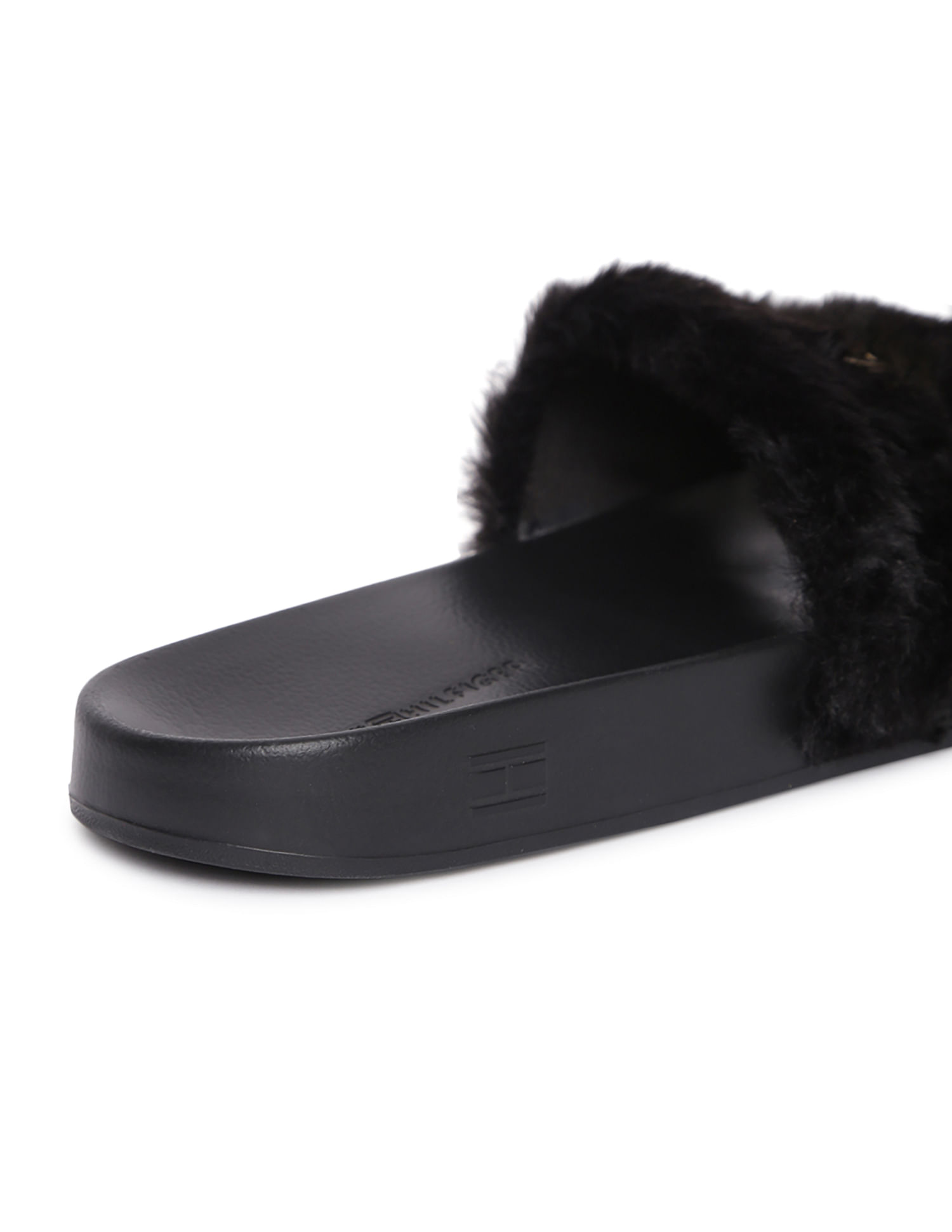 Cheap black fur online slides