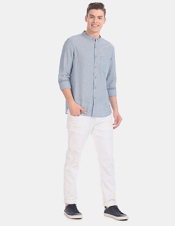 Flying Machine Vertical Stripe Cotton Linen Shirt