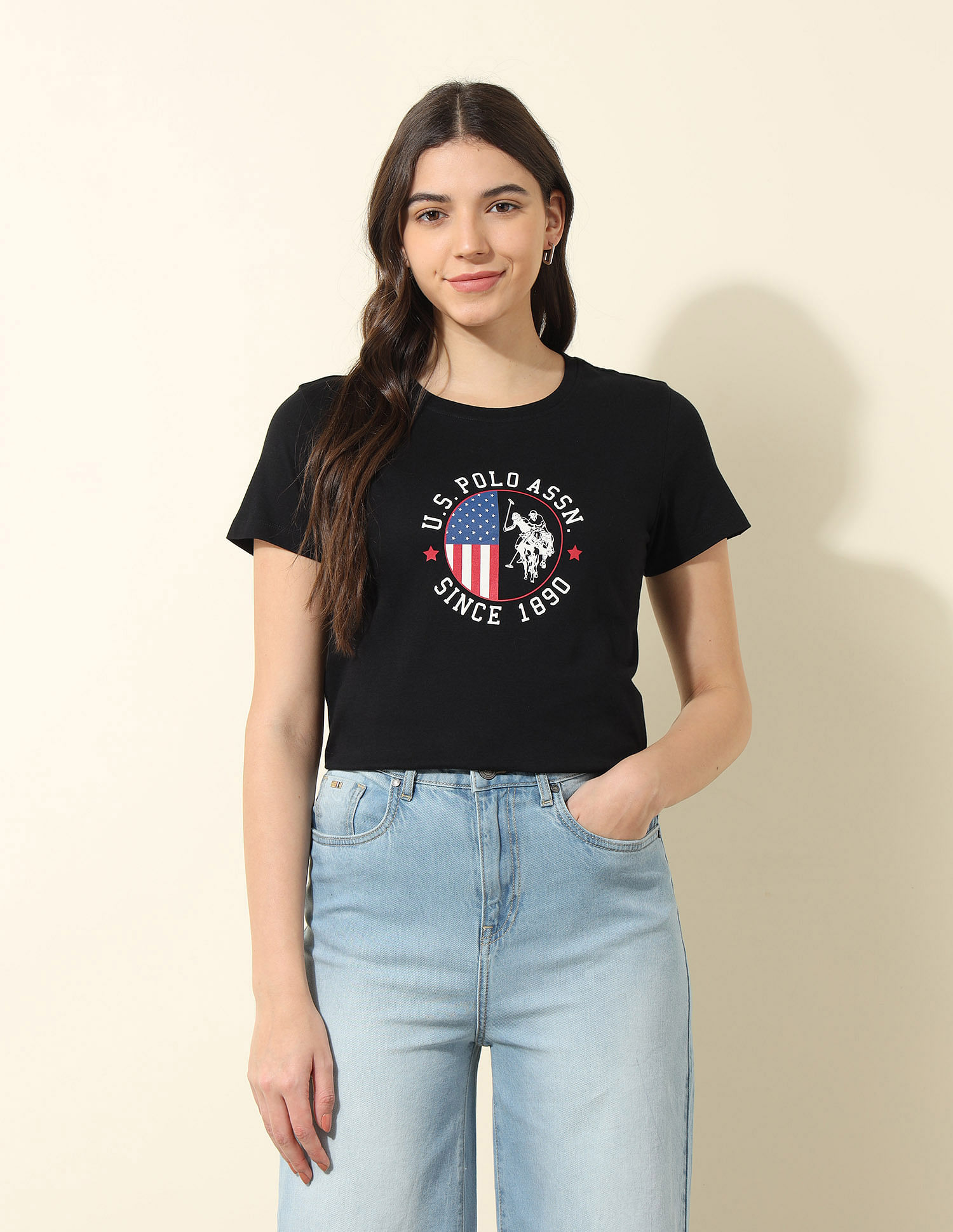 U.S. Polo Assn. Women Regular Fit Brand Printed T-Shirt