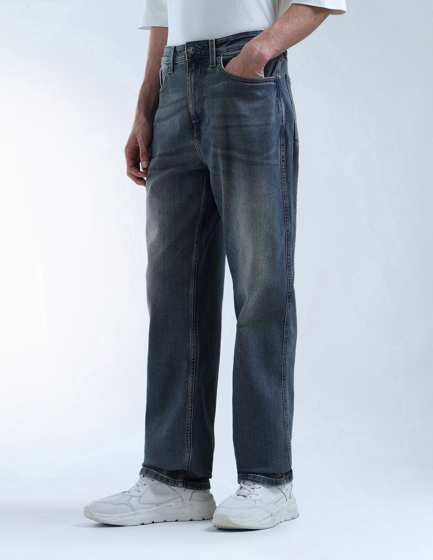 Flying Machine Cobain Loose Fit Whiskered Jeans