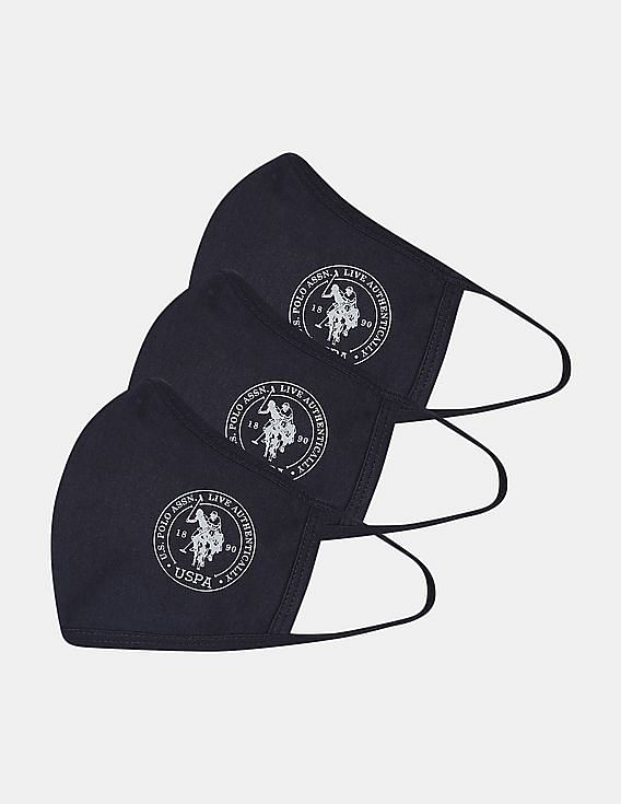 U.S. Polo Assn. Unisex Adults Navy Triple Layer Anti Bacterial Reusable Outdoor Face Masks - Pack Of 3