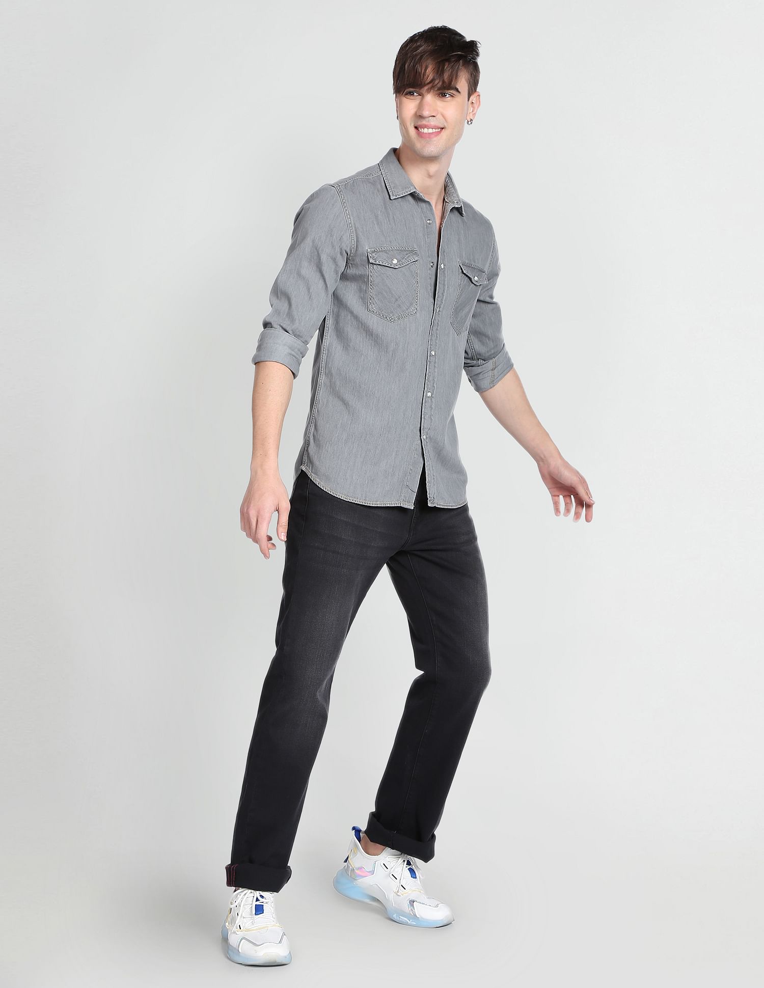 Flying Machine Spread Collar Denim Shirt