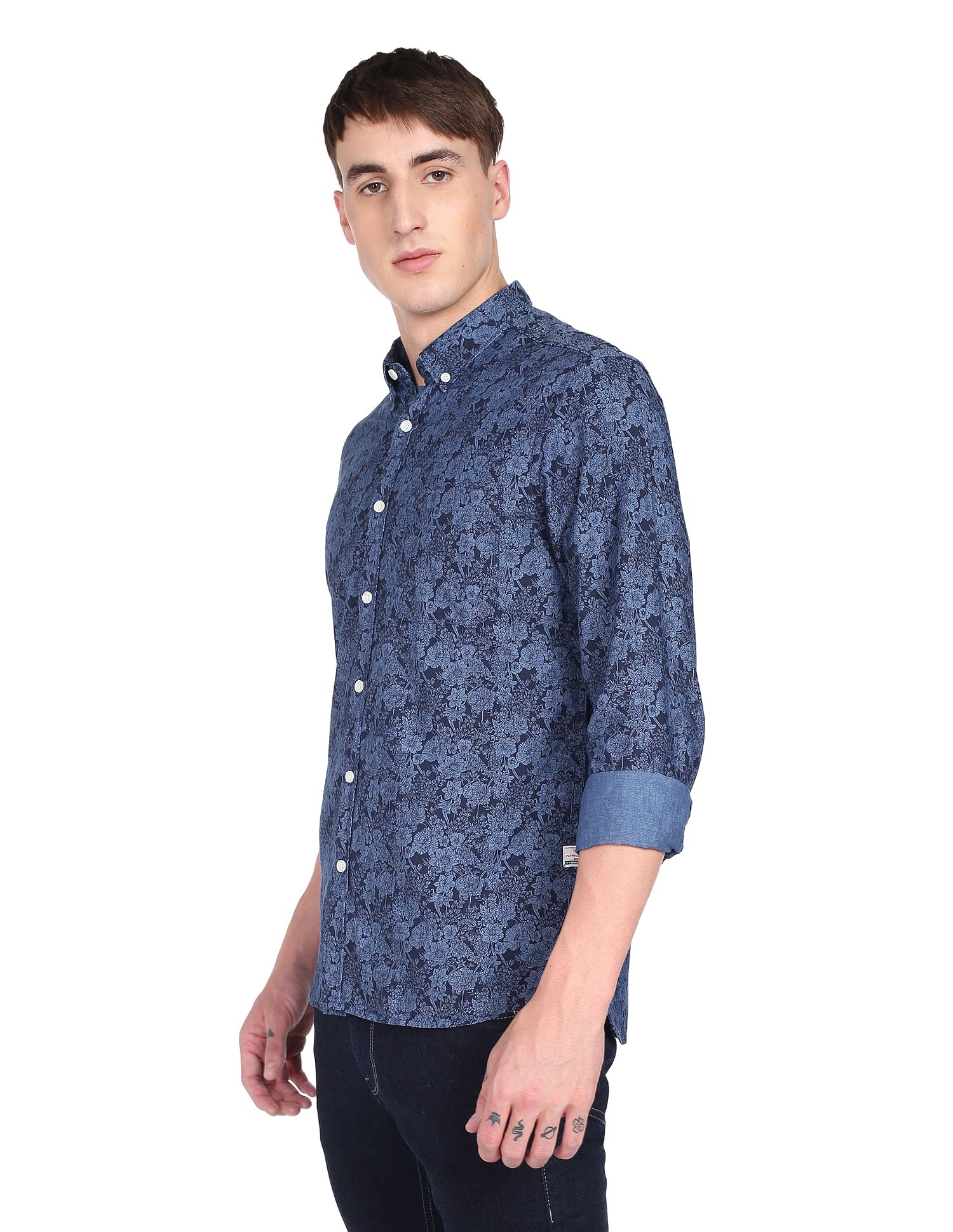 Flying Machine Button-Down Collar Floral Print Shirt