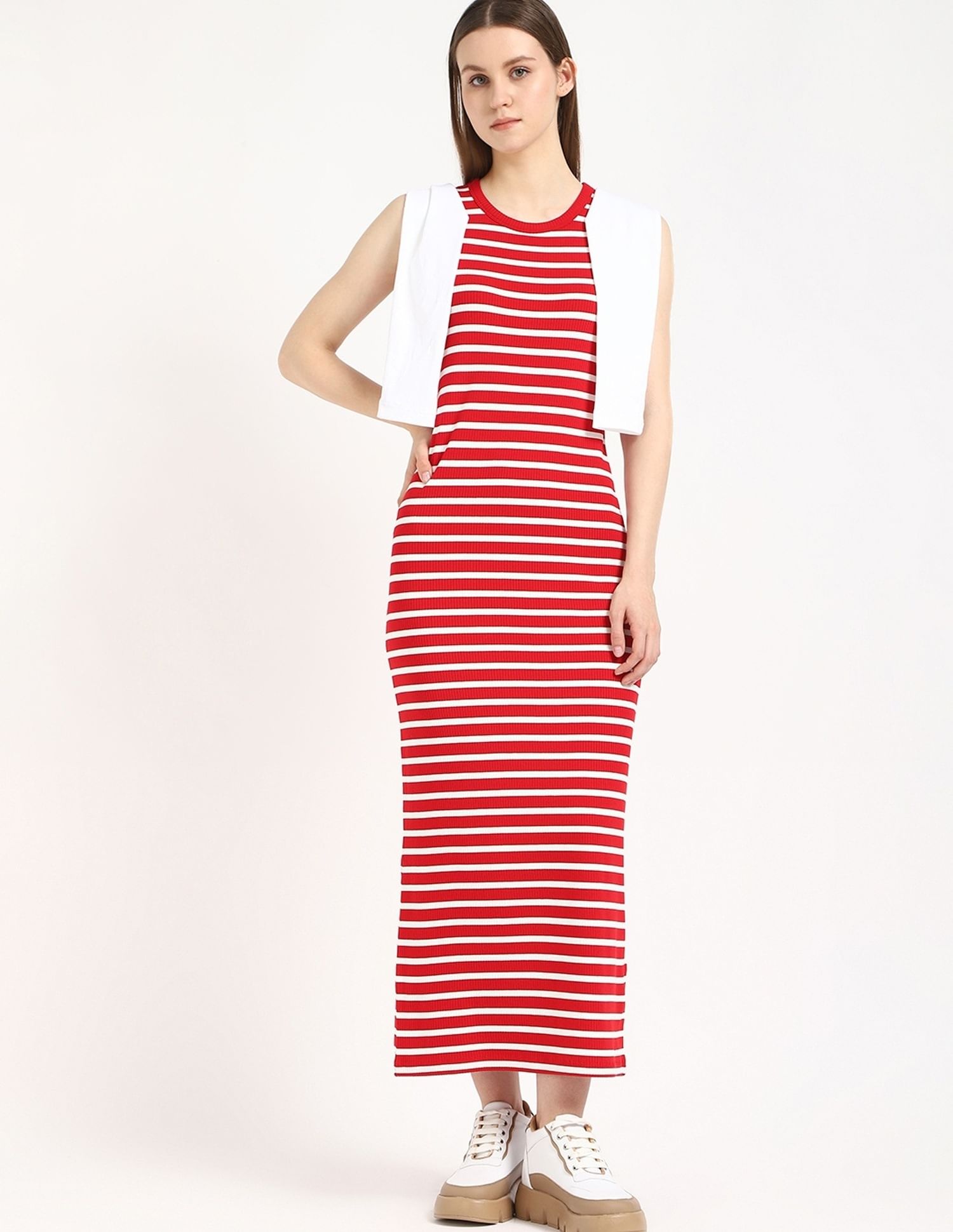 Tommy Hilfiger Cotton Crew Neck Midi Dress