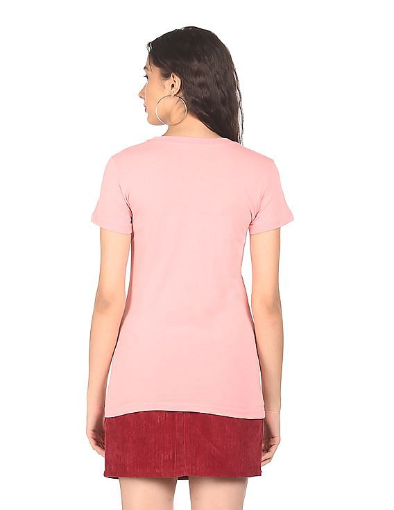Aeropostale Women Pink Brand Print Cotton T-Shirt