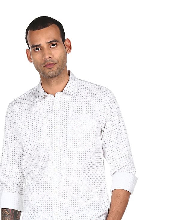 Buy Arvind Men White Printed Slim Fit 