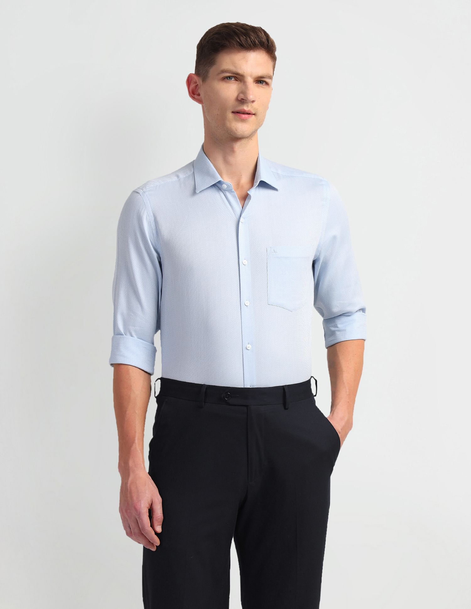Arrow Patterned Dobby Cotton Shirt