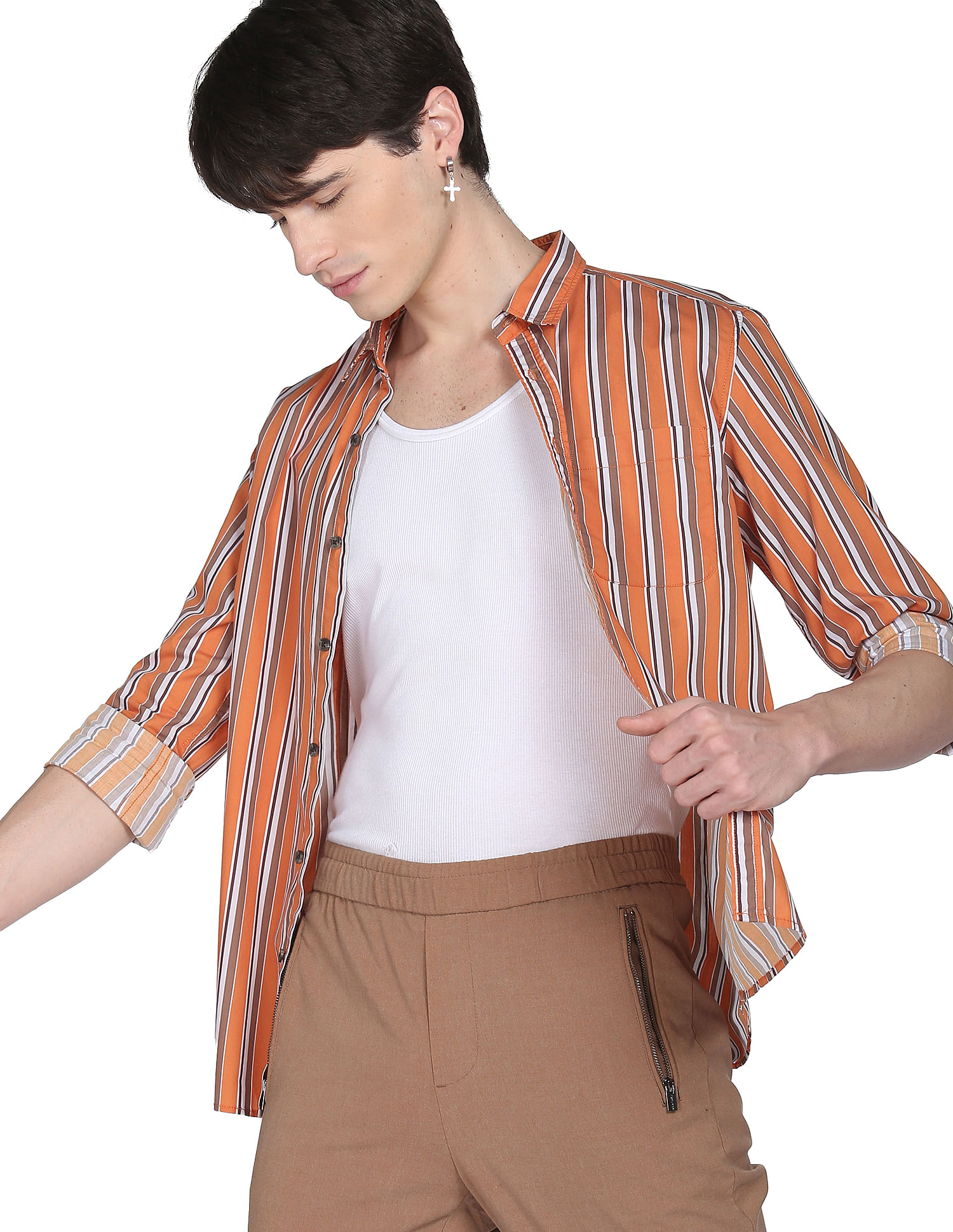 Flying Machine Vertical Stripe Cotton Shirt